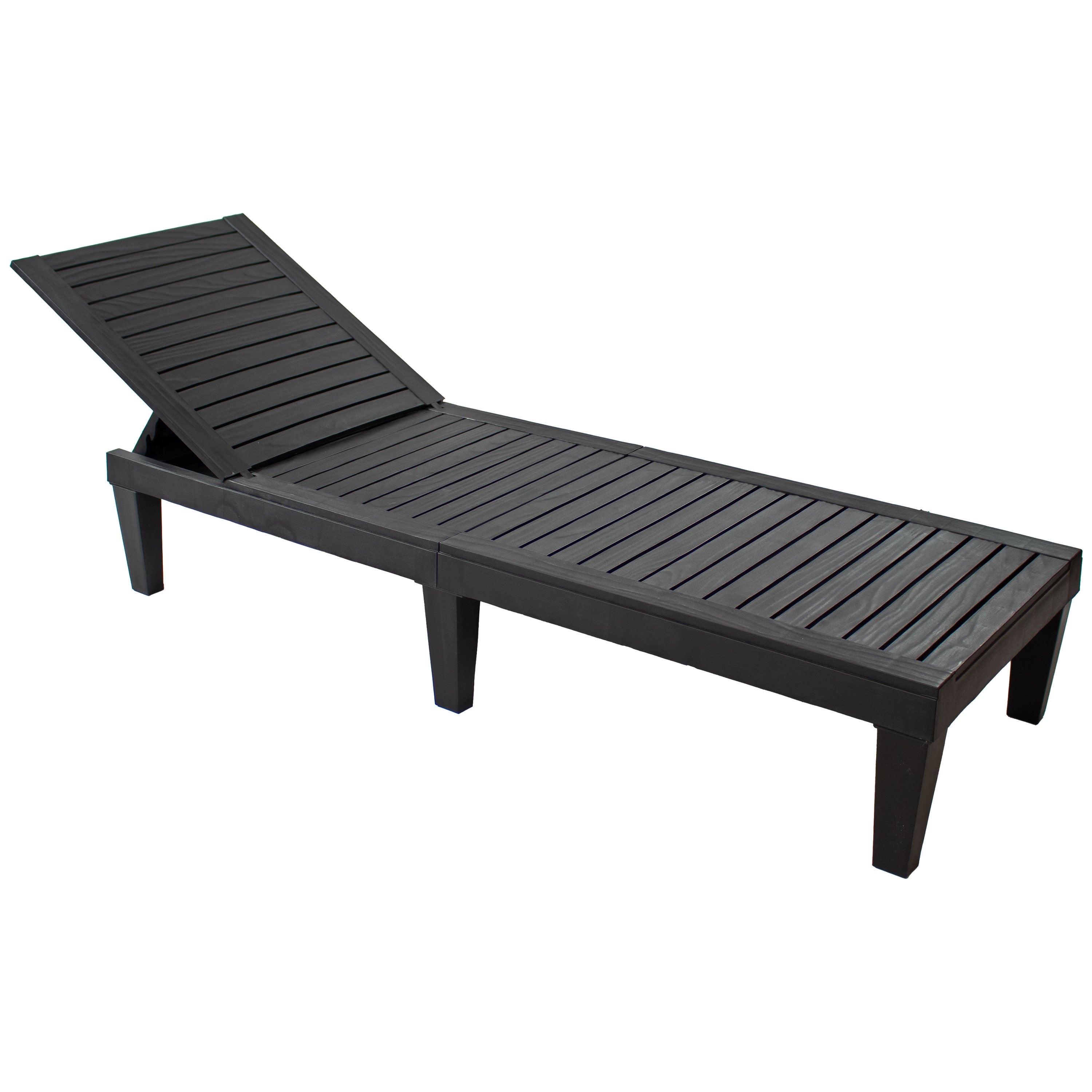 Set of Two Black Heavy Duty Resin Outdoor Chaise Lounges