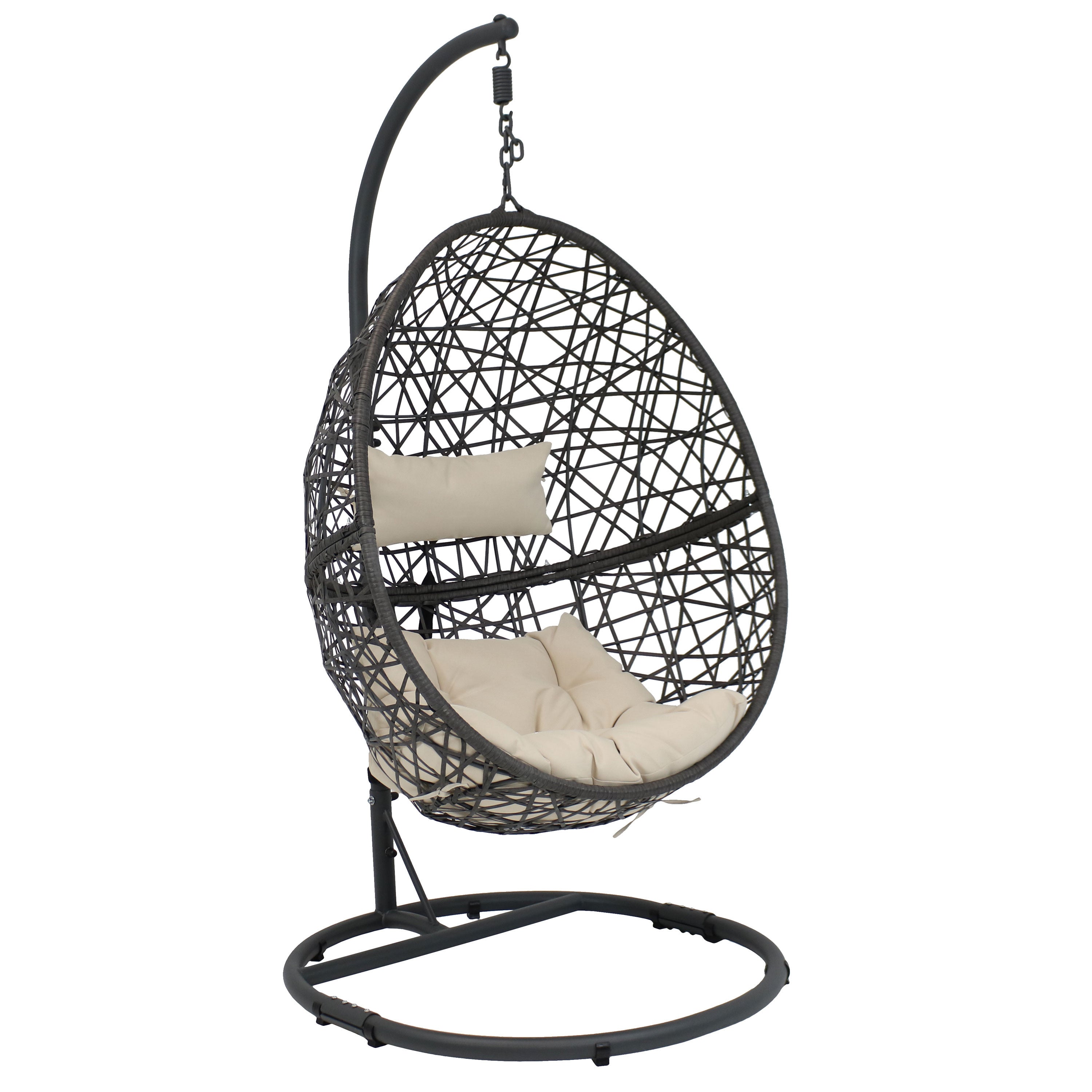 42" Beige Steel Outdoor Egg Chair