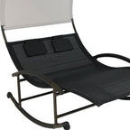 70" Black Steel Sling Outdoor Rocking Chaise Lounge With Canopy