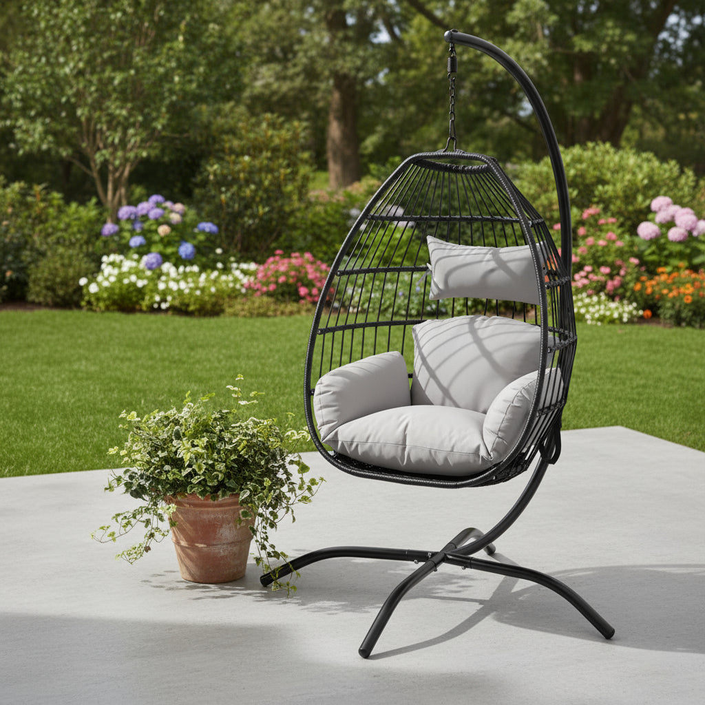46" Gray Steel Outdoor Egg Chair