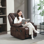 Recliner Massage Armchair with Heat Oversized Swivel Rocker with Footrest Remote and Side Pockets Brown