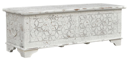 52" White Rustic Solid Wood Geometric Storage Ottoman