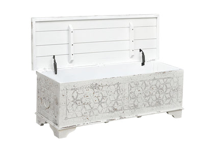 52" White Rustic Solid Wood Geometric Storage Ottoman