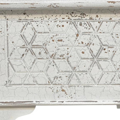 52" White Rustic Solid Wood Geometric Storage Ottoman