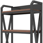 56" Black And Brown Metal and Wood Four Tier Etagere Bookcase