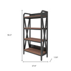 56" Black And Brown Metal and Wood Four Tier Etagere Bookcase