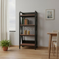 56" Black And Brown Metal and Wood Four Tier Etagere Bookcase