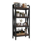 56" Black And Brown Metal and Wood Four Tier Etagere Bookcase