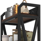 56" Black And Brown Metal and Wood Four Tier Etagere Bookcase