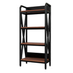 56" Black And Brown Metal and Wood Four Tier Etagere Bookcase