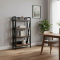 56" Black And Brown Metal and Wood Four Tier Etagere Bookcase