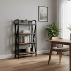 56" Black And Brown Metal and Wood Four Tier Etagere Bookcase