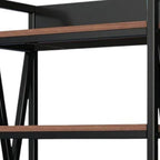56" Black And Brown Metal and Wood Four Tier Etagere Bookcase