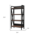 56" Black And Brown Metal and Wood Four Tier Etagere Bookcase