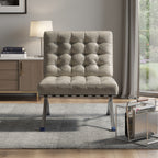 30" Gray and Silver Tufted Faux Leather and Stainless Steel Folding Lounge Chair