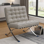 30" Gray and Silver Tufted Faux Leather and Stainless Steel Folding Lounge Chair