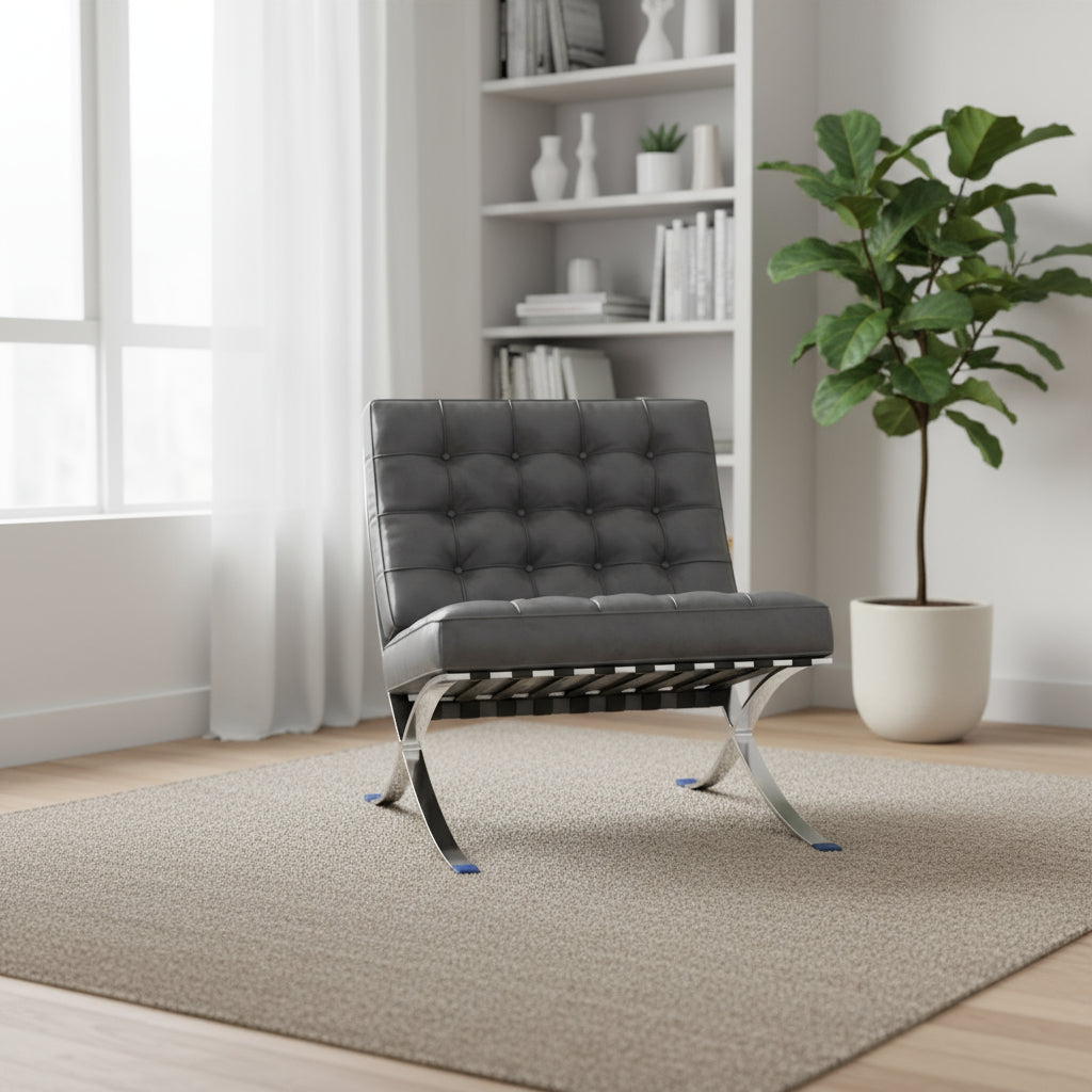 30" Dark Gray and Silver Faux Leather and Stainless Steel Folding Lounge Chair