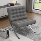 30" Dark Gray and Silver Faux Leather and Stainless Steel Folding Lounge Chair