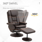 PU Leather Recliner Chair with Ottoman, Swivel Recliner and Ottoman with Round Wrapped Base for Living Room, Brown