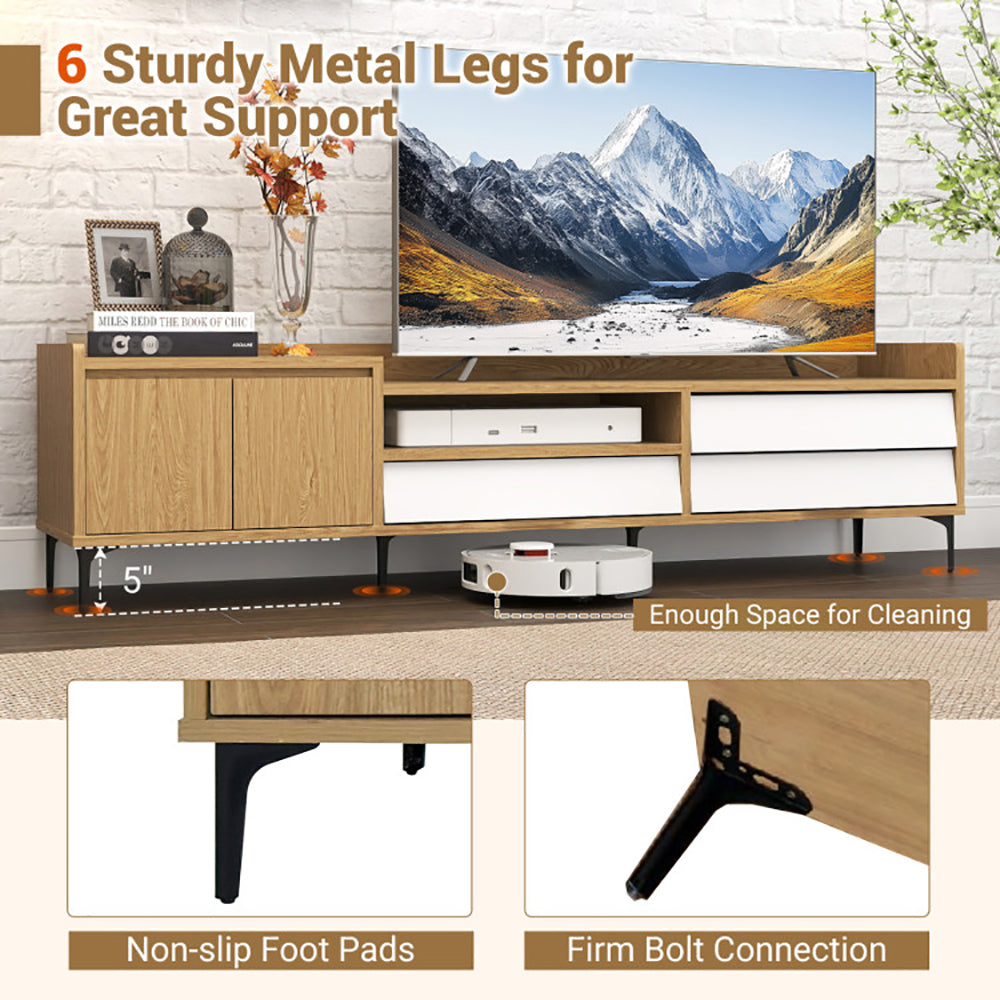 TV Stand For TVs Up To 80 Inch Mid Century Modern Entertainment Center With Storage Cabinet