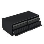 Modern Rectangle Coffee Table With 4 Drawers And 2 Display Shelves, Wood Coffee Table With Fluted Style, Tempered Glass For Living Room