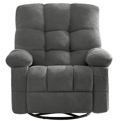 39" Gray Tufted Chenille Heated Massage Swivel Rocker Recliner With USB