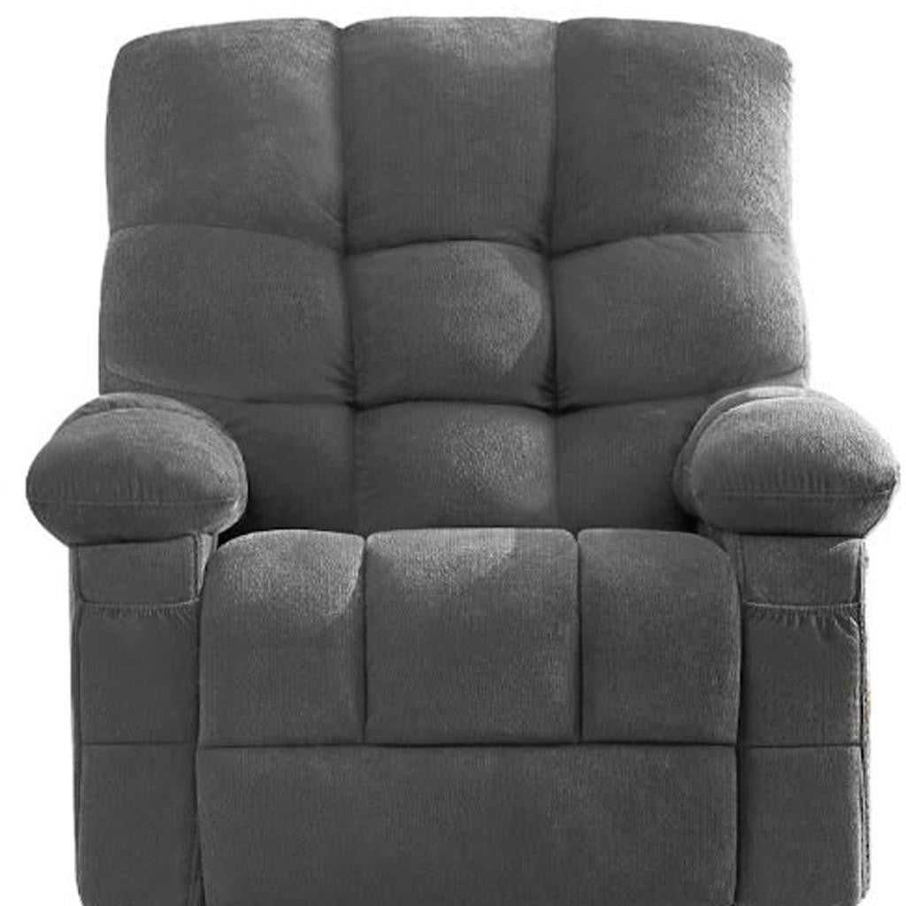 39" Gray Tufted Chenille Heated Massage Swivel Rocker Recliner With USB