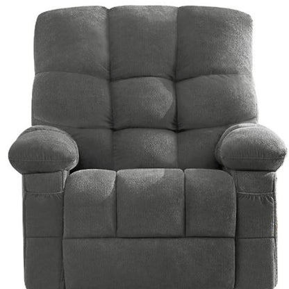 39" Gray Tufted Chenille Heated Massage Swivel Rocker Recliner With USB