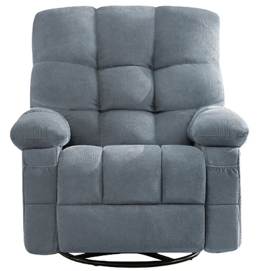 39" Blue Tufted Chenille Heated Massage Swivel Rocker Recliner With USB