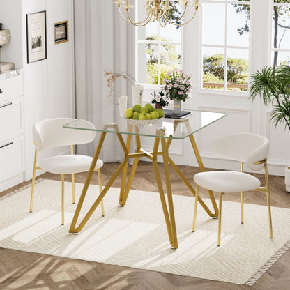 35" White and Gold Glass and Steel Square Trestle Coffee Table