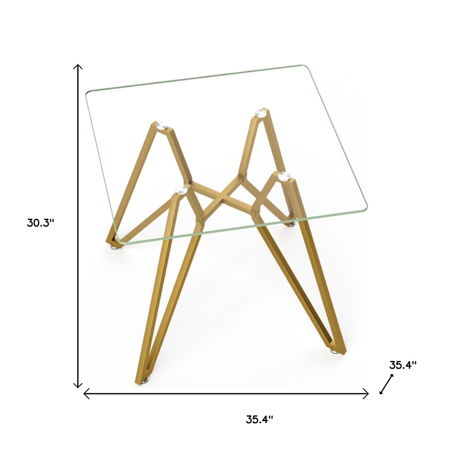 35" White and Gold Glass and Steel Square Trestle Coffee Table