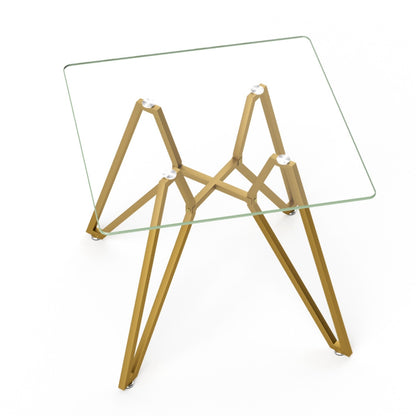 35" White and Gold Glass and Steel Square Trestle Coffee Table
