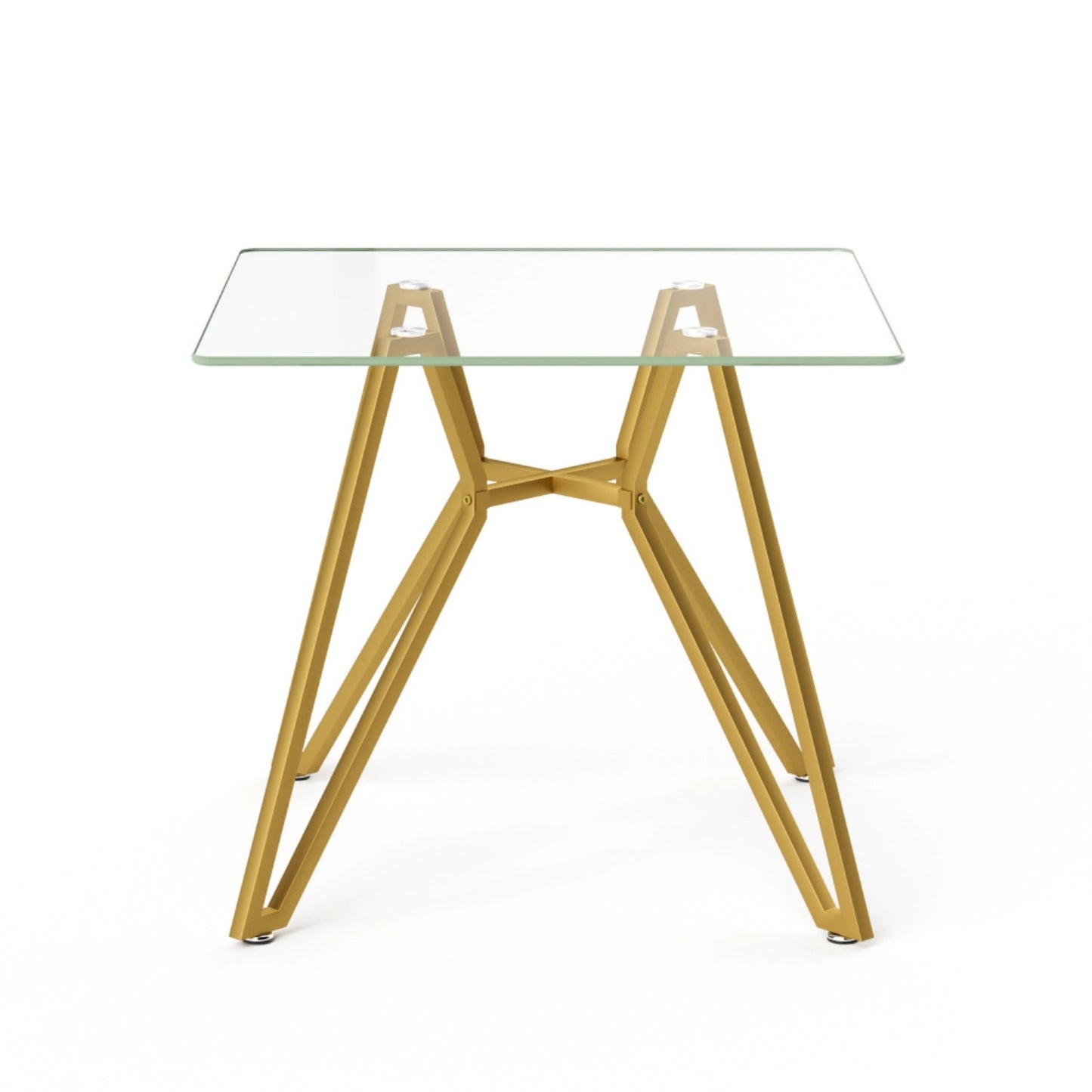 35" White and Gold Glass and Steel Square Trestle Coffee Table