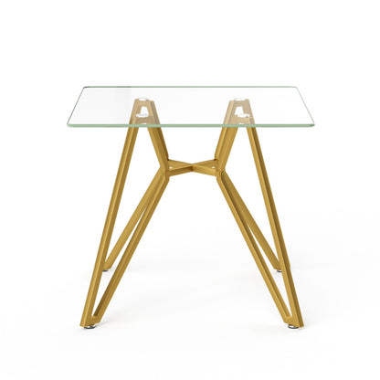 35" White and Gold Glass and Steel Square Trestle Coffee Table