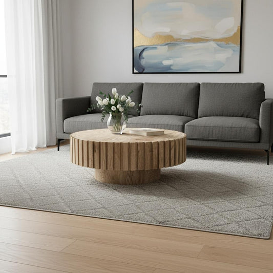 32" Natural Wood Round Pedestal Coffee Table