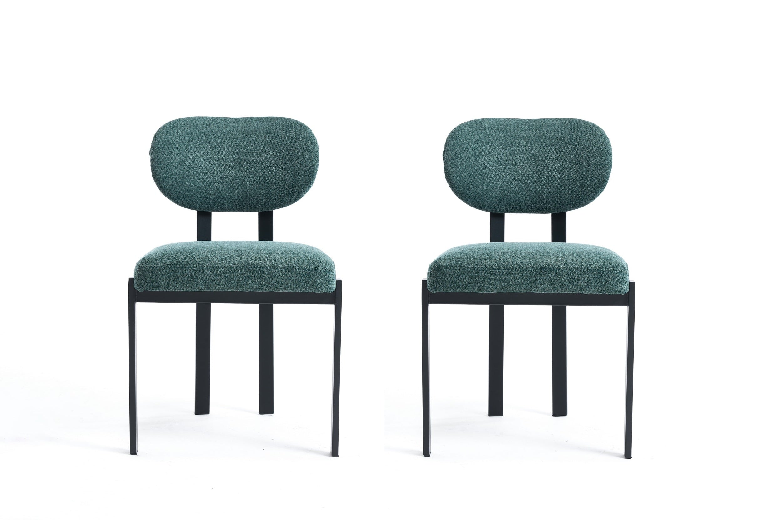 Set of Two Green and Black Chenille And Metal Partially Open Back Dining Side Chairs