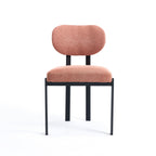 Set of Two Salmon and Black Chenille And Metal Partially Open Back Dining Side Chairs