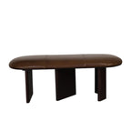 48" Brown Genuine Leather and Solid Wood Upholstered Bench