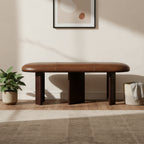 48" Brown Genuine Leather and Solid Wood Upholstered Bench