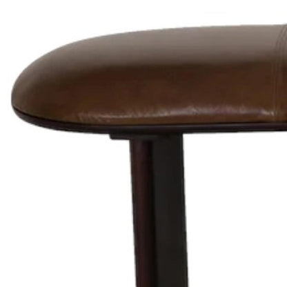 48" Brown Genuine Leather and Solid Wood Upholstered Bench