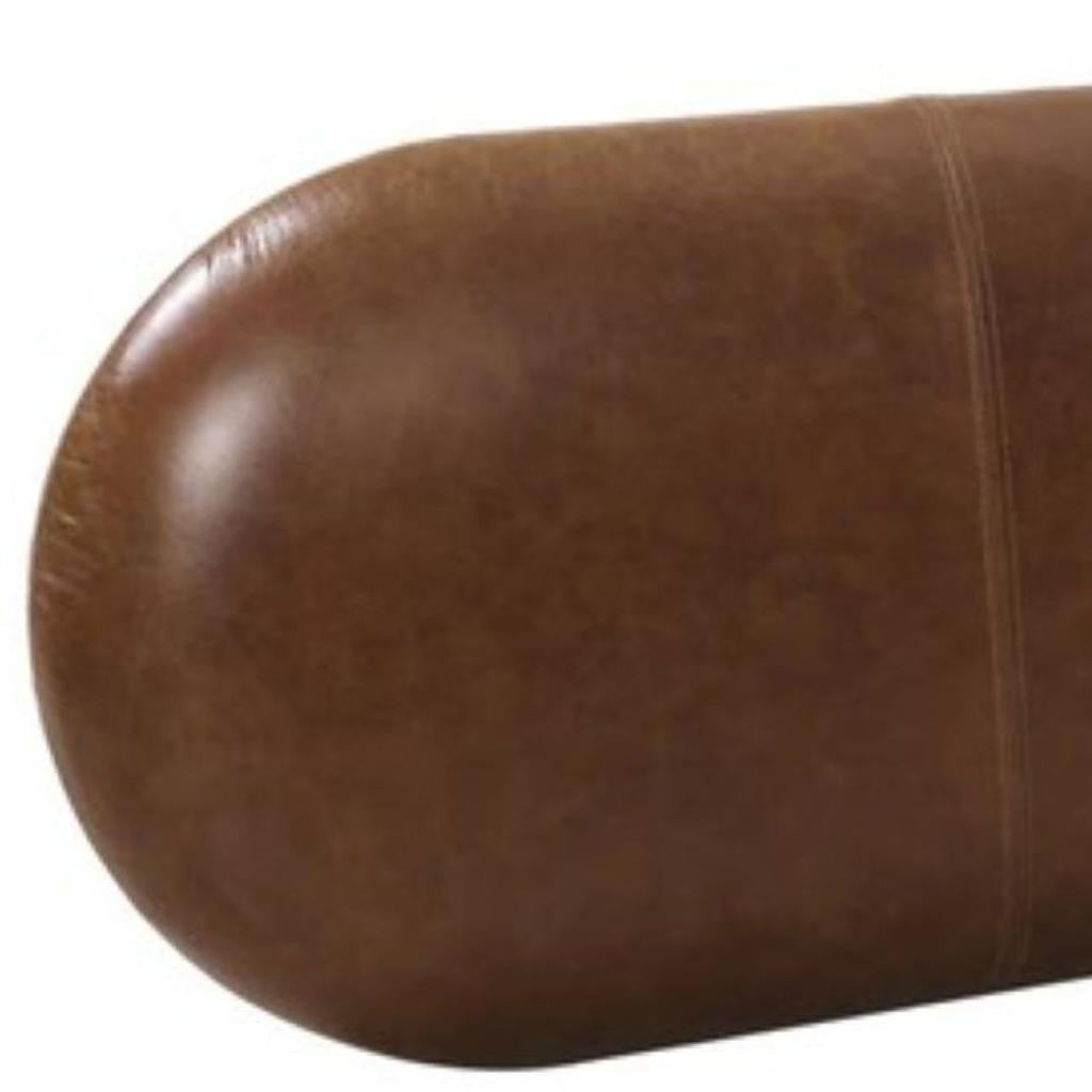 48" Brown Genuine Leather and Solid Wood Upholstered Bench