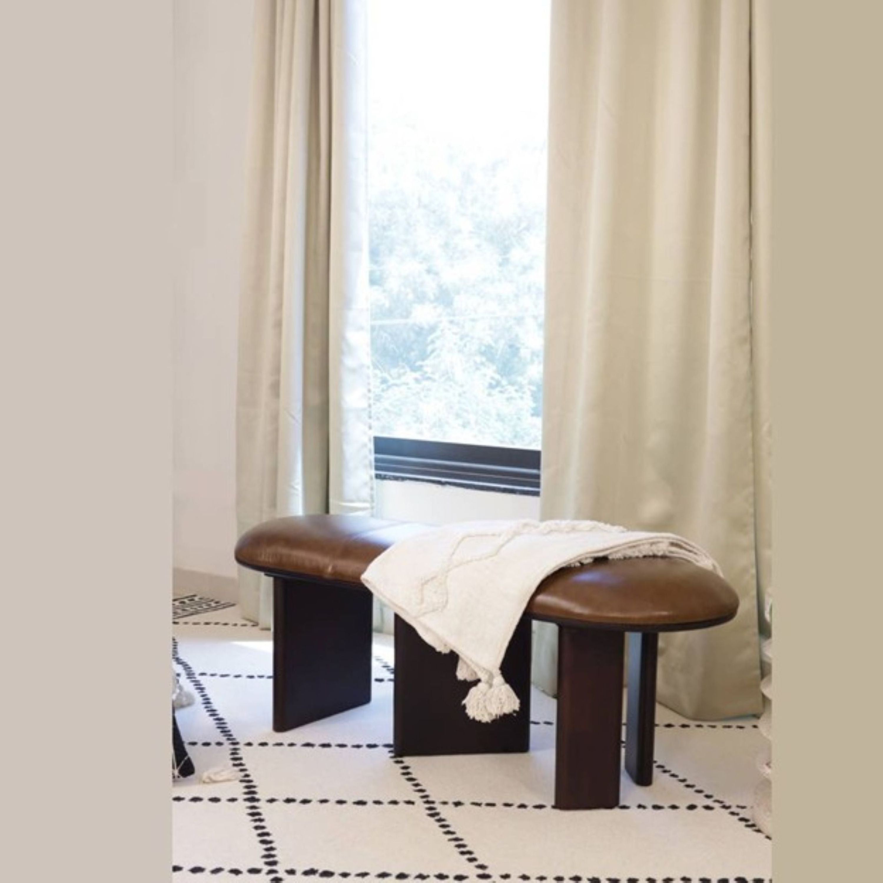 48" Brown Genuine Leather and Solid Wood Upholstered Bench