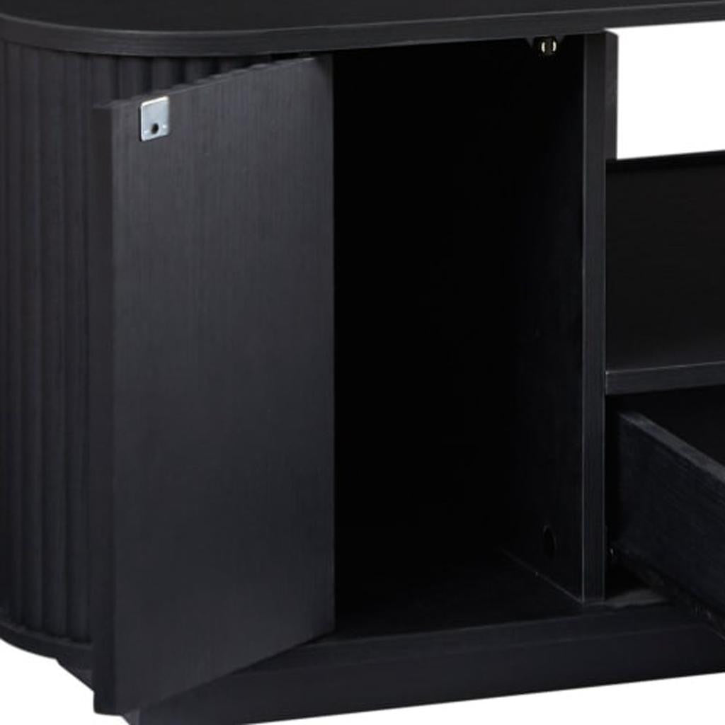 47" Black Wood Oval Block Coffee Table With Storage