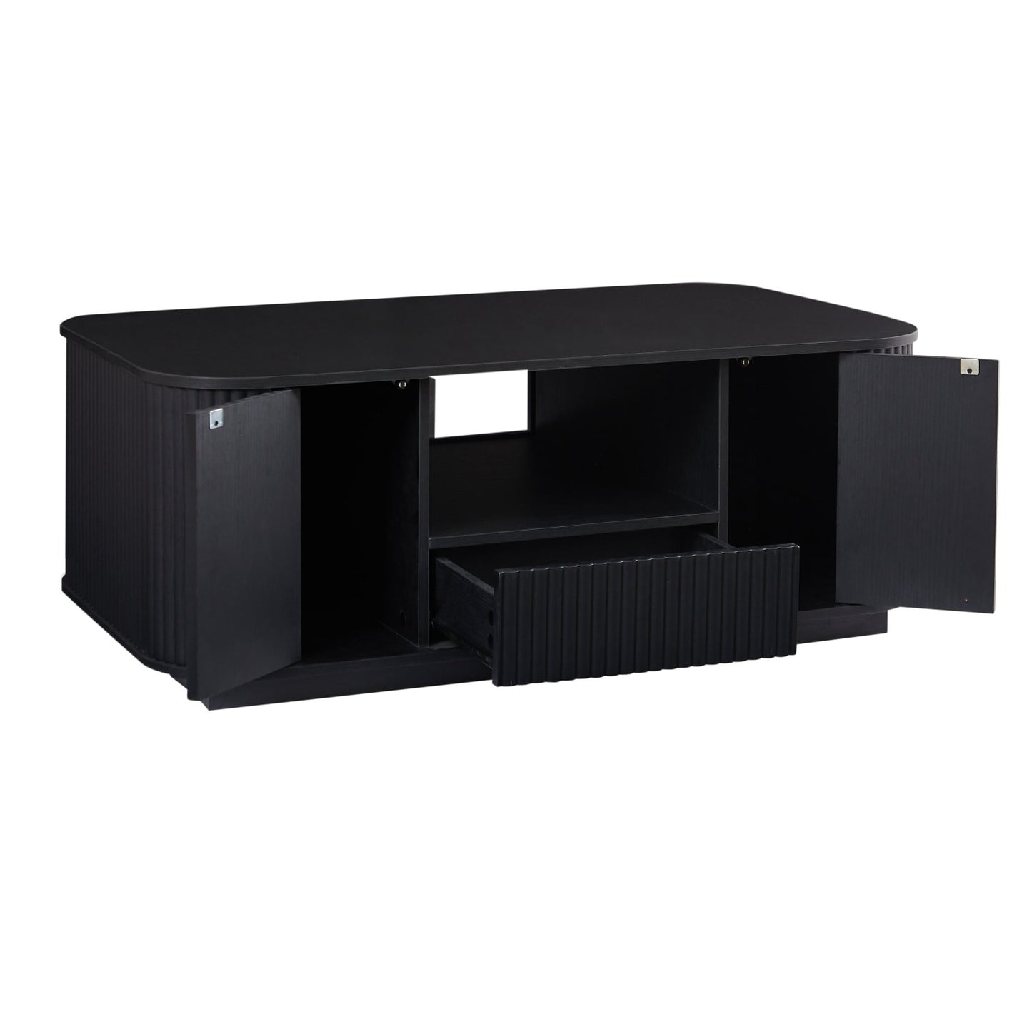 47" Black Wood Oval Block Coffee Table With Storage