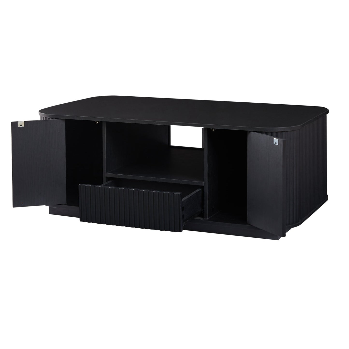 47" Black Wood Oval Block Coffee Table With Storage
