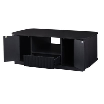 47" Black Wood Oval Block Coffee Table With Storage