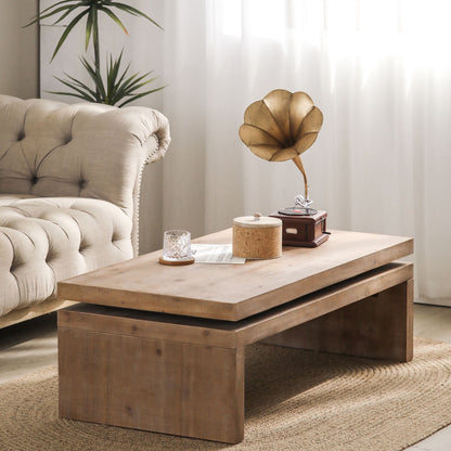 48" Natural Wood Distressed Floating Frame Coffee Table