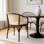 Walnut Solid Wood and Rattan Open Back Dining Arm Chair