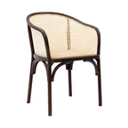 Walnut Solid Wood and Rattan Open Back Dining Arm Chair