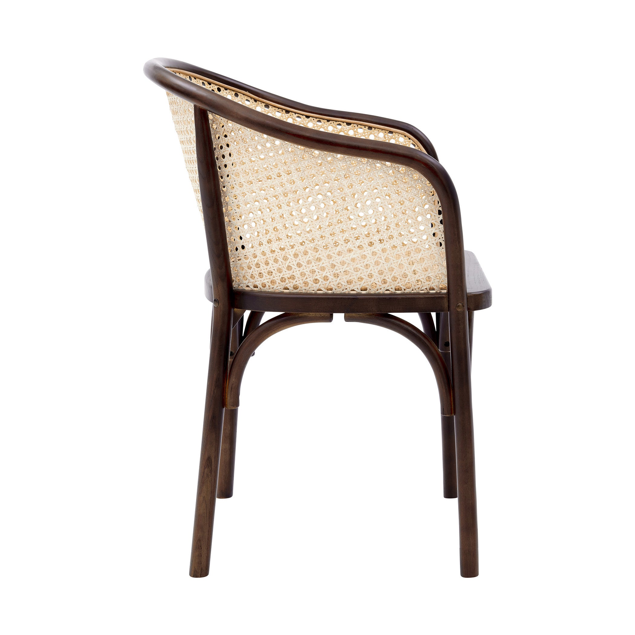 Walnut Solid Wood and Rattan Open Back Dining Arm Chair